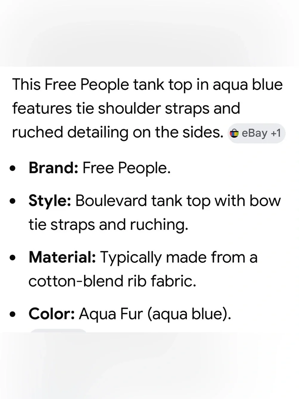 Free People Boulevard tank top,Tie-Shoulder, side scrunch, aqua fur, sz L, guc